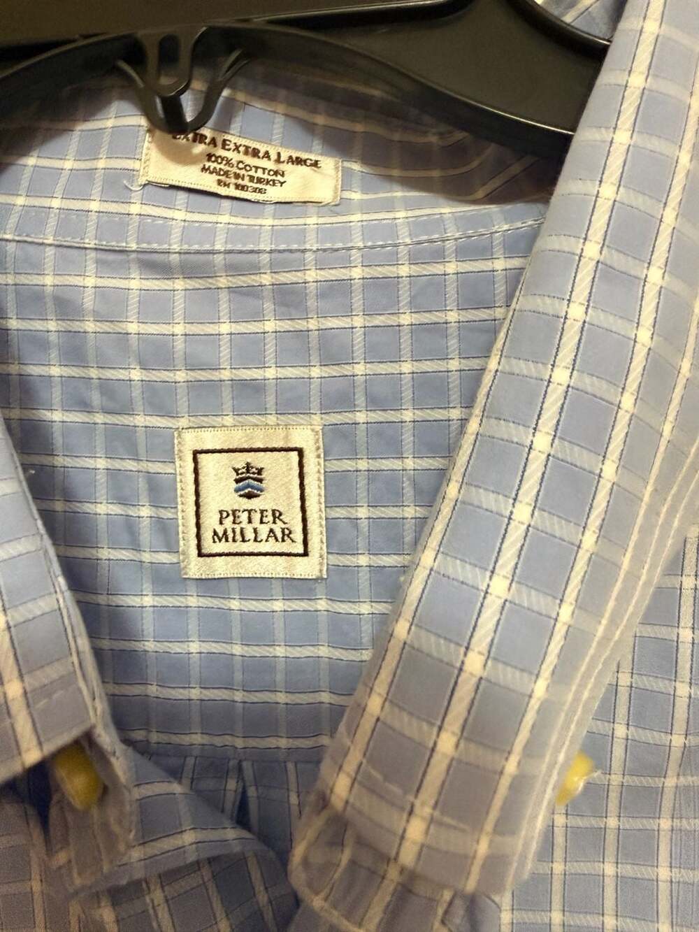 Peter Millar Men's Blue and White Grid Long Sleeve Button Down Shirt XXL - Picture 3 of 5